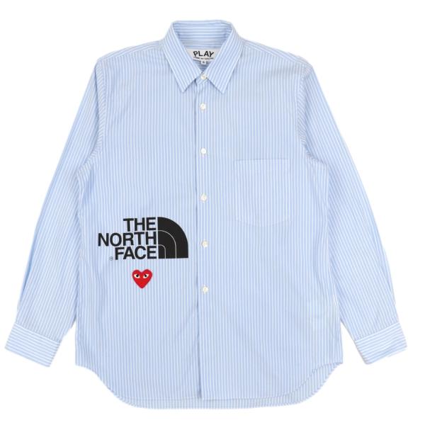 PLAY COMME des GARCONS x ノースフェイス シャツM 美品 プレイコムデギャルソンxノースフェイス ストライプ 長袖