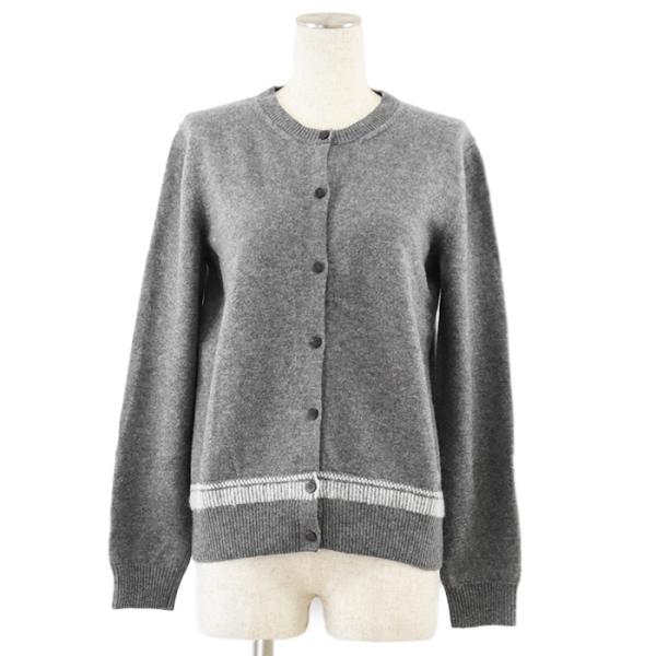 WC443 HERMES カーディガン　ニット　セーター　グレー　刺繍ロゴ HERMES エルメス カーディガン リブ ニット H ロゴ シグネチャー