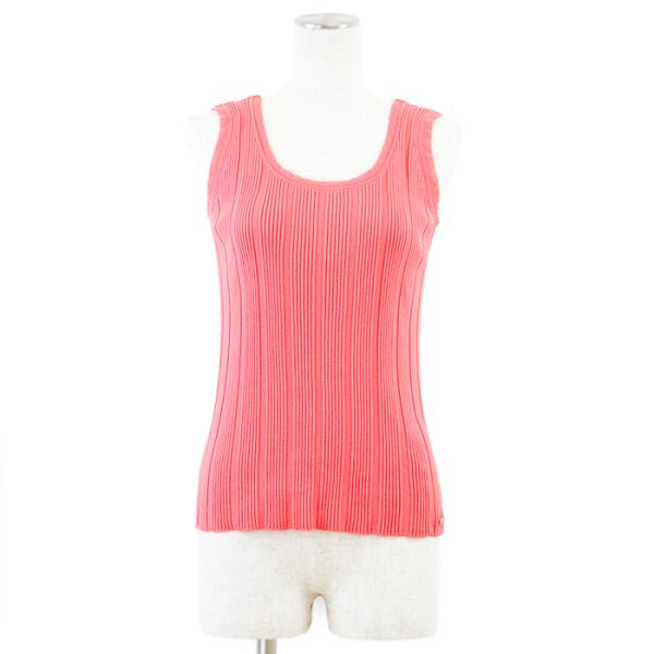【美品】CHANEL シャネル タンクトップ 07P P30448 ニット COCOマーク ロゴ チャーム ノースリーブ レディース 44 サーモンピンク 伊製 CHANEL 【美品】CHANEL シャネル タンクトップ 07P P30448