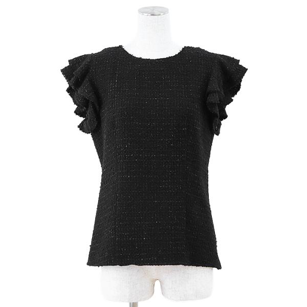 CHANEL 半袖リブ編みトップス 38 黒 シャネル(CHANEL)シャネル 半袖ニット ニット 衣料品 トップス