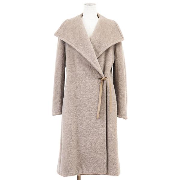 MaxMara モヘア アルパカ ウール 女優襟 リボンベルト Aライン コート Max Mara マックス マーラ コート ラップ アルパカ × ウール シャギー