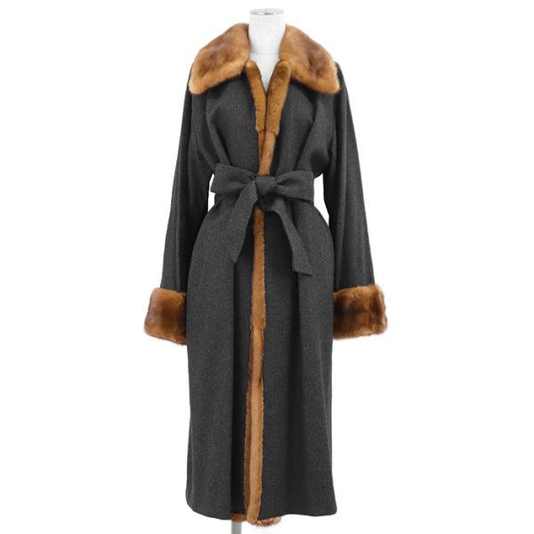 【新品同様】FOXEY BOUTIQUE フォクシー ブティック ガウンコート サイズ フリー レディース カシミヤ × ウール ミンクファー ベルテッド アウター ベルト付属 ダークグレー ブラウン 灰色 茶色 日本製 14370-AC0102 新品同様】FOXEY BOUTIQUE フォクシー ブティック ガウンコート サイズ