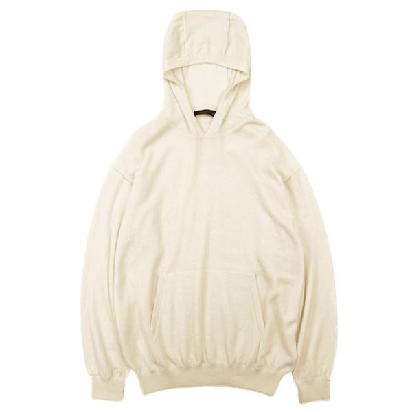【美品】LOUIS VUITTON ルイ・ヴィトン ニット パーカー サイズ XXL メンズ 2019AW ロゴ プレート ロングスリーブ カシミヤ/シルク/ナイロン フーディー トップス アイボリー イタリア製 LOUIS VUITTON（ルイ・ヴィトン） 【美品】LOUIS VUITTON ニット
