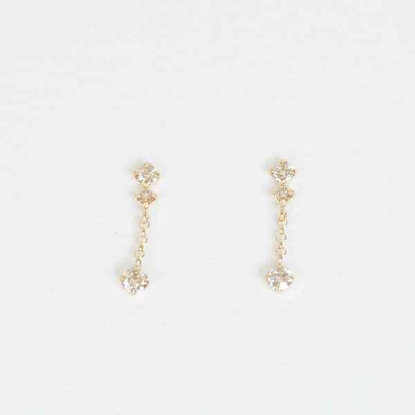 k18 ダイヤモンドロングピアス K18 ゆれる ダイヤモンド H&C 三石