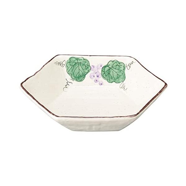 手描 ぶどう六角鉢 (18.5×16.5×3.8cm)