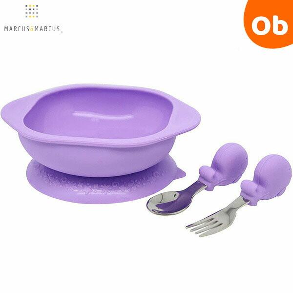 ギフトにオススメ！パームグラスプスプーン＆フォークと吸着式ボウル皿の2点セット。小さな手にフィットし、自然な鉛筆持ちが身に付くスプーン＆フォークテーブルに固定できてひっくり返しを防止 吸盤付きシリコンボウル■対象年齢：18カ月〜■サイズ：パ...