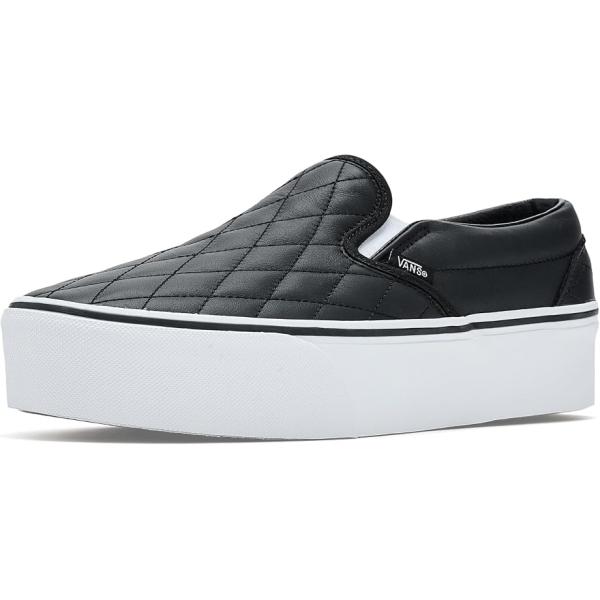 バンズ クラシック スリッポン Stackform メンズ スニーカー Quilted Leather Black(レザーブラック)