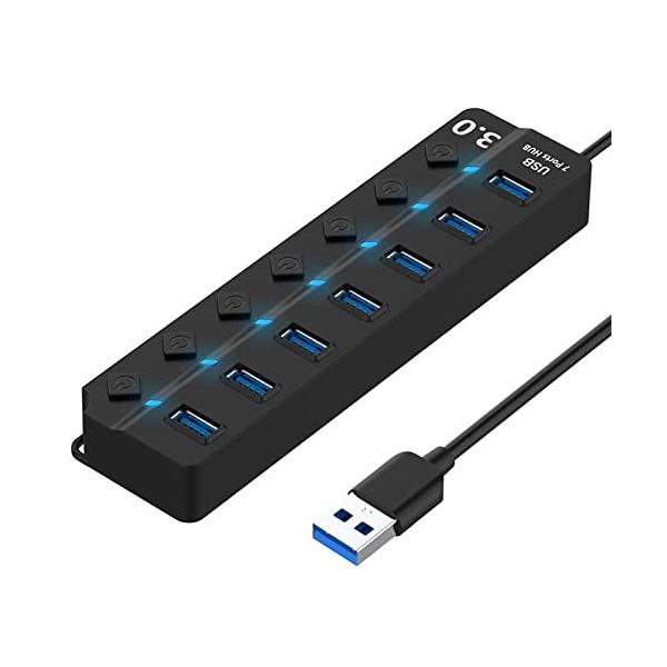 USB ハブ 7ポート USB 3.0 Hub USB拡張 セルフパワー/バスパワー とセルフパワー両用 USBケーブル 5Gbps高速転送 独