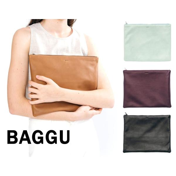 BAGGU バグゥ 本革レザークラッチバッグ ラージフラットポーチ Large