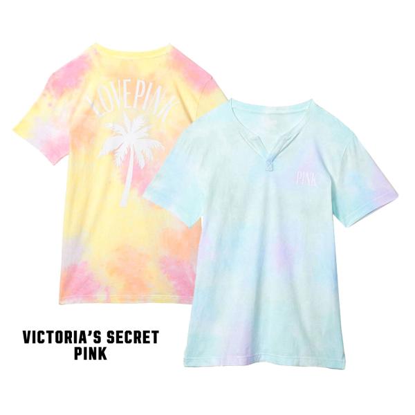 クリアランス メール便送料無料 ヴィクトリアシークレットPINK VictoriasSecretPINK Tシャツ パステルタイダイ オーバーサイズ カットソー レディース
