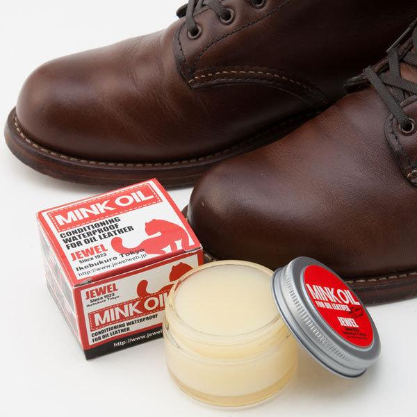 ■商品名ジュエル ミンクオイル（JEWEL MINKOIL）■用途レザーブーツ・レザーシューズ・レザークラフト・皮革製スポーツ用品のお手入れ■特徴天然のミンクオイルを配合した保革オイル。艶を出さずにワイルドな雰囲気に仕上げたい方におすすめ。...