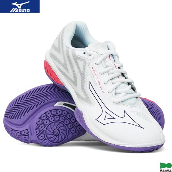 mizuno(ミズノ)のバドミントンシューズ、ウエーブクロー EL 2 FITです。素早い蹴りだしで「より速く」をアシストする軽量性、屈曲性に優れたクローシリーズの最軽量モデルの2Eフィットタイプ。日本バドミントン協会審査合格品