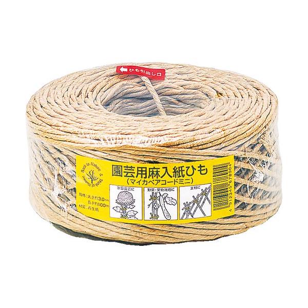 [特長]●天然資材（麻+再生紙）を使用しています。[仕様]●色：茶●標準幅(mm)：3●長さ(m)：100[材質／仕上]●麻ひもに再生紙を巻いています