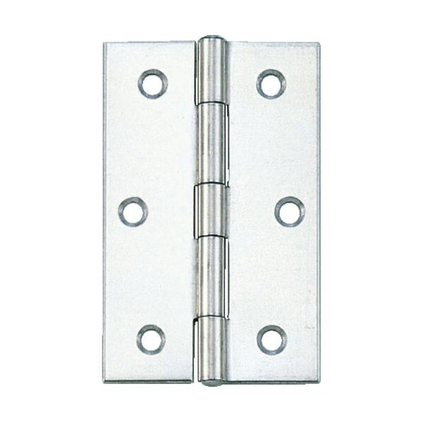 [特長]●●スエージング（背押し）してあるステンレス鋼製平蝶番です。[仕様]●平蝶番[材質／仕上]●ステンレス鋼（SUS304）[セット内容／付属品]●十字穴付サラ木ねじ(ステンレス鋼)[注意]●図面の寸法は参考値です。●取り付けの際は現品...