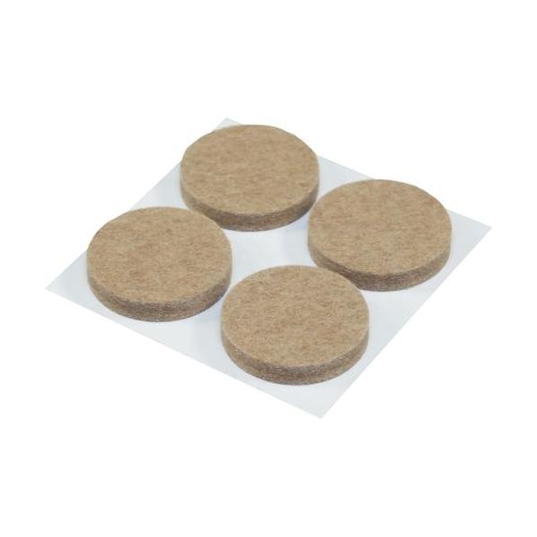 [特長]●便利な粘着剤付ですぐに使用できます。●フェルト部分は特殊加工で、ほつれにくく耐久性もよくなっています。[仕様]●厚さ(mm)：4●色：茶●形状：丸●サイズ(mm)：φ25●タイプ：粘着タイプ●製造国：日本●粘着テープ付●厚さ：4m...