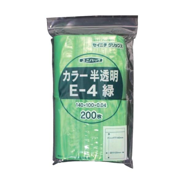 [特長]●スタンダードなフィルム厚0.04mmのチャック付ポリエチレン袋です。[仕様]●色：半透明グリーン●縦(mm)：140●横(mm)：100●厚さ(mm)：0.04●食品衛生法適合（ポジティブリスト適合）[材質／仕上]●ポリエチレン（...