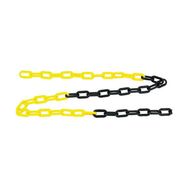 [特長]●短尺タイプのプラスチックチェーンです。●別売のチェーンジョイントを用いることで延長も可能です。[仕様]●色：イエロー／ブラック●径(mm)：6●長さ(m)：2●12リンクごとに色が変わります。[材質／仕上]●ポリエチレン（PE）