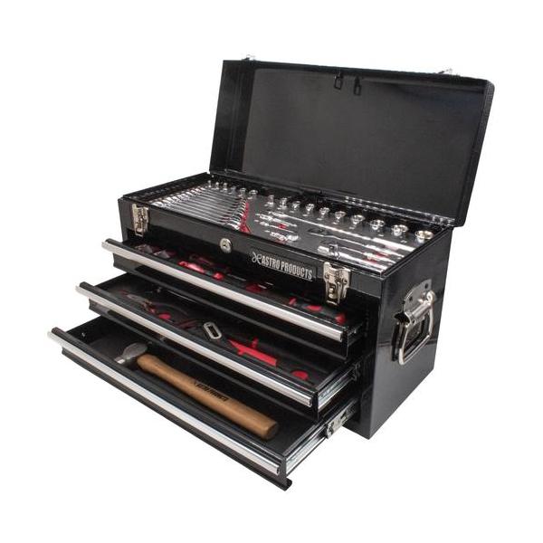 [特長]●ラチェットハンドルとドライバーを一新し、スピンナーハンドルの長さ、レンチやソケットのサイズを見直したことで、更に快適に整備できるようなセットになりました。[用途]●車輌整備[仕様]●ケース色：黒●ケース寸法(mm)間口：520●ケ...