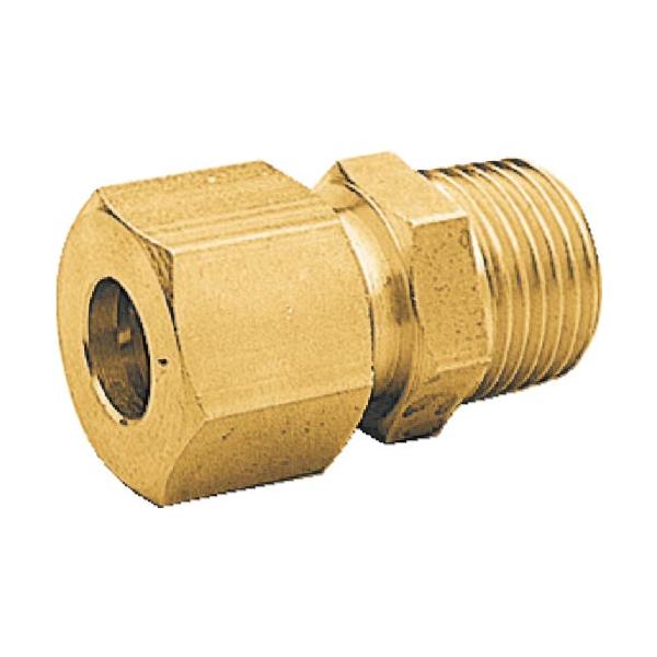 [特長][仕様]●適合銅管外径(mm)：4●ねじ：R1/8●六角対辺(mm)ナット：12●六角対辺(mm)本体：12●寸法L（mm）:26●使用流体：水・空気・油●流体温度：-50〜150℃●使用圧力：3.45MPa●銅管とネジの接続に。[...