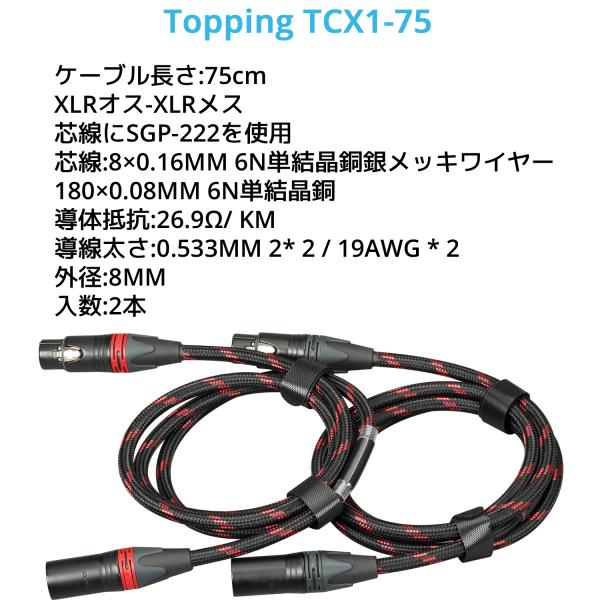 Topping XLR バランスケーブル 75cm XLRオス - XLRメス 2本セット