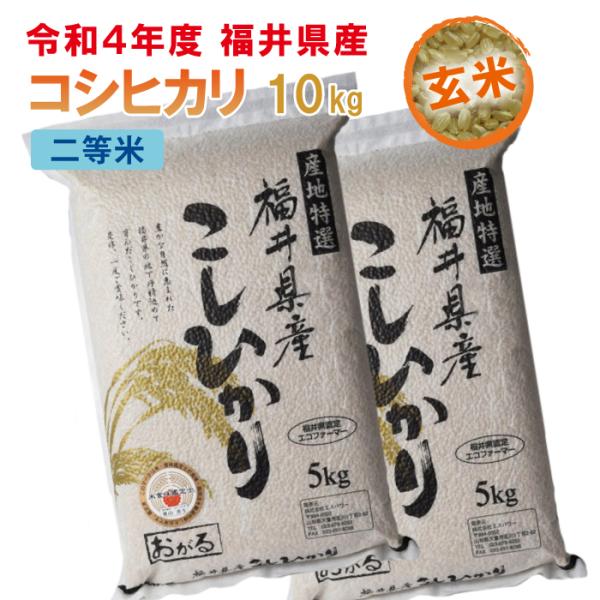 玄米 ２等米 コシヒカリ 10kg(5kg×2) 令和4年度 福井県産 農薬節減栽培 真空パック