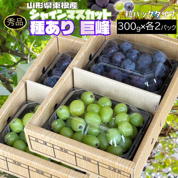 ぶどう シャインマスカット 種あり巨峰 秀品 粒カットパック 約1.2kg 300g×各2パック クール(冷蔵便) 山形県東根市 9月下旬 順次発送