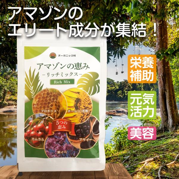 商品名 アマゾンの恵み リッチミックス名称 プロポリス・アサイー含有加工食品内容量 33g(60粒)賞味期限 製造日より2年保存方法 高温・多湿を避けて涼しいところに保存してください。原材料 プロポリス、ビーポーレン、アサイーエキス末、カム...