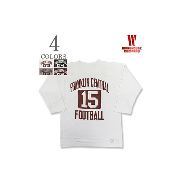 WAREHOUSE ウエアハウス 七分袖|粗挽きスラブ糸シャドーボーダー|フットボールTEE『FRANKLIN CENTRAL FOOTBALL TEE』【アメカジ・カレッジ】4063-FRANKLIN WAREHOUSE（ウエアハウス） 七分袖 粗挽きスラブ糸シャドーボーダー