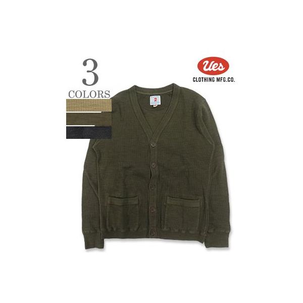 ウエス 長袖 ガラガラ紡績 片畦ニット カーディガン UES  Single-Rib Knit Cardigan 772301