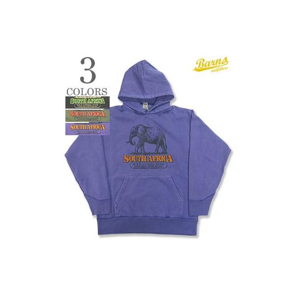 BARNS バーンズ 裏起毛|ピグメント|プルオーバー|パーカー『Pigment Dye Athletic Print Hoodie Wild Animal Park』【アメカジ・カレッジ】BR-24446 BARNS OUTFITTERS（バーンズ アウトフィッターズ） バーンズ 長袖 裏