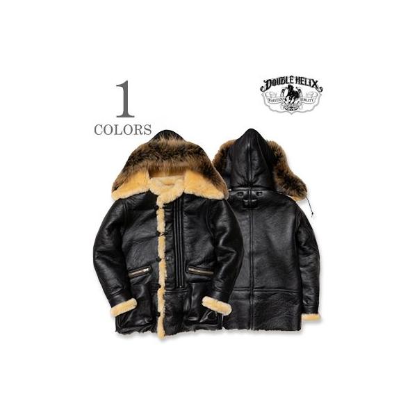ダブルヘリックス シープムートン コヨーテファー 芯通し ホースハイド フライトジャケット Black DOUBLE HELIX Type B-7 Flight Jacket PM0501