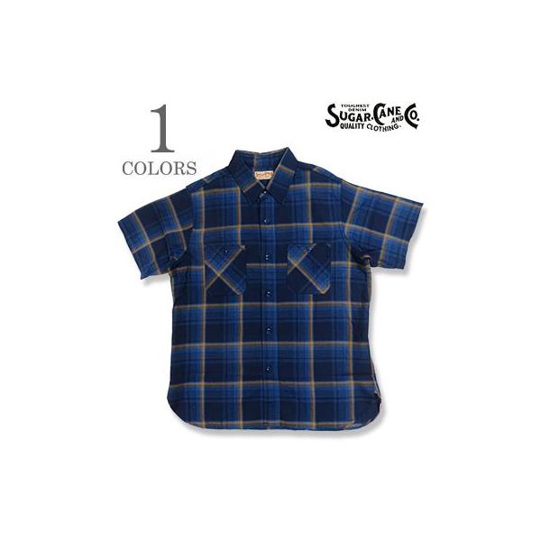 SUGAR CANE シュガーケン 半袖 インディゴ チェック ワークシャツ