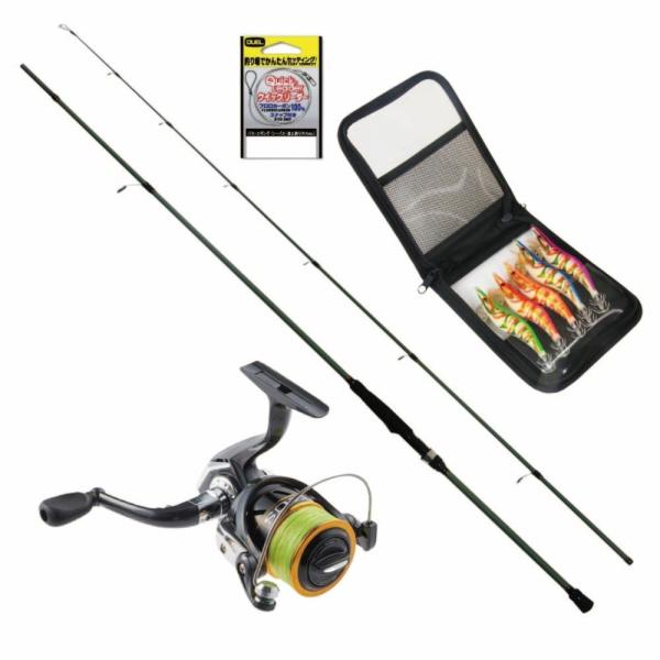 エギングを始めようとお考えの方にうってつけのロッドとリール、エギ、リーダーを踏んだフルセット。おり釣具オリジナル、オーシャンバリューのエギング専用ロッドとPEライン付きのスピニングリール、簡単に接続できるリーダー、エギのセットになっています...