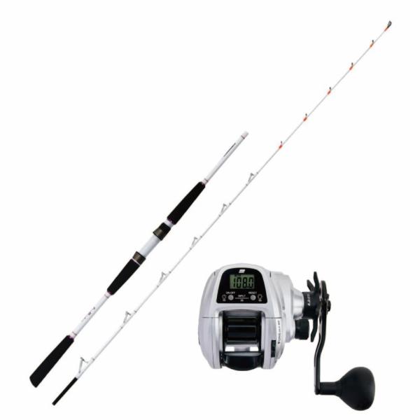 おり釣具「シーマスタッグシリーズ」の中でもアジ釣りに特化した「Scute船 鯵」とデジタルカウンターがついたリール「FUNE DLC BG H 右ハンドル」がセットになりました。ロッドとリールともにホワイトで統一されたセットです！