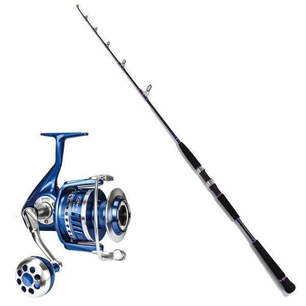 ブリ、ヒラマサなどの大型青物、カツオ、メジや根魚を対象にした、ジギングタックルのセット。おり釣具が販売する定番ジギングロッドの中でも、安定的な人気を誇るロッド「Gokuevolution JiggingPower 5.4ft 300g Pu...