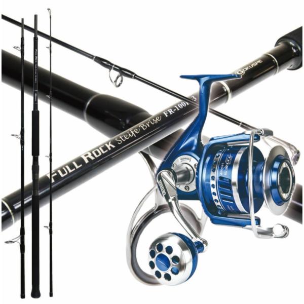 ブリ、ヒラマサなどの大型青物やキハダなどを対象にした、ショアジギングタックルのセット。ショアジギングのロッドとして数々の実績を誇る「ロックショアロッド Full Rock Steife Brise FR-100H-3」とオクマのタフなスピニ...