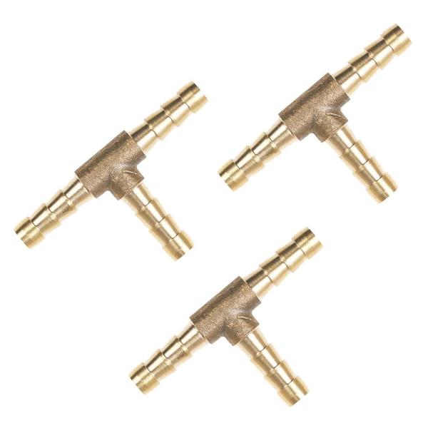 ホース継手 ホースジョイント 真鍮製 T型 3個入り バーブ ホース フィッティング 3ウェイコネクタ 4mm 5mm 6mm 継ぎ手 パイプ ジョイント