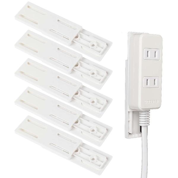 電源タップ コンセントタップ 固定ホルダー 5個セット コンセント 壁 固定 壁掛け 木ネジ 壁取付用 穴あけ＆ネジ止め不要 (5)
