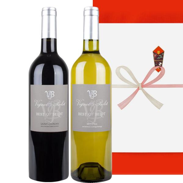 御中元 酒 ワイン 紅白 2本セット【無料 熨斗付 メッセージカード】南フランス 赤ワイン 白ワイン 750ml 2種 ギフト箱付 贈答 御祝 内祝 誕生日 記念日 送料無料