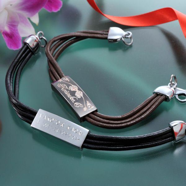 誕生日プレゼント 男性 彼氏 ペアセット 名入れ 3重革紐ブレスレット 正規認証品 新規格 アクセサリー
