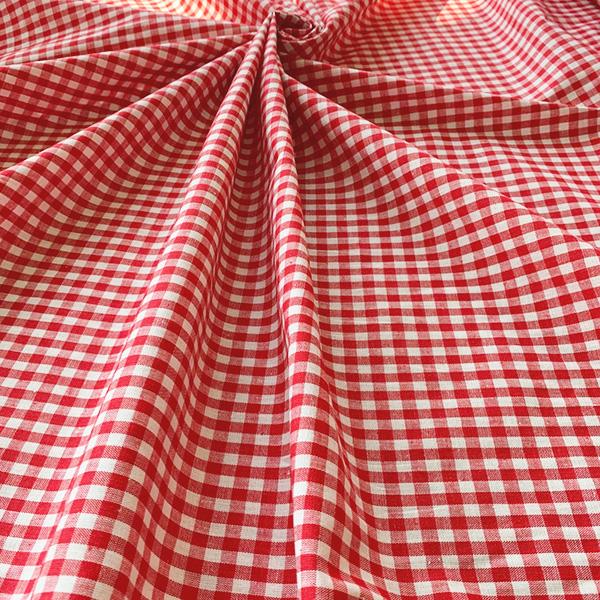 ギンガムチェック生地 綿85 リネン15 鮮やかな赤色 可愛いギンガム