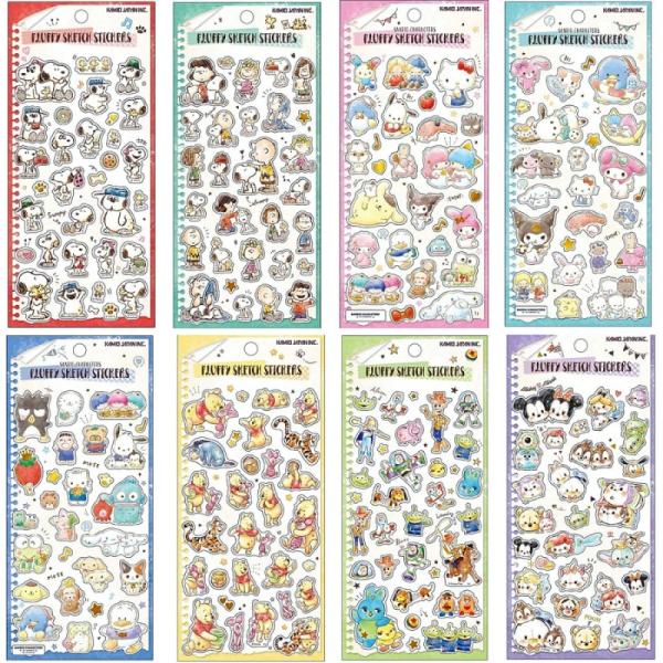 カミオジャパン フラッフィースケッチステッカーズ サンリオ スヌーピー ハローキティ くまのプーさん チップ＆デール トイストーリー 星のカービィ シール