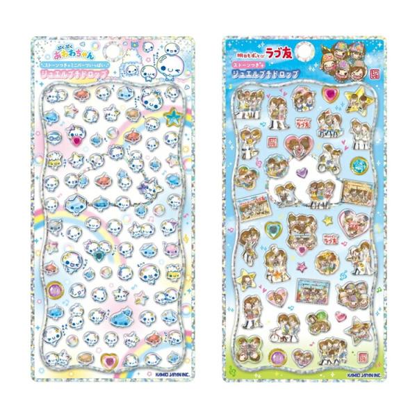 カミオジャパン ジュエルプチドロップステッカー ストーン付き ゴールド箔 キラキラ カラフル あわわちゃん ラブ友 シール ステッカー アニマル カラフル