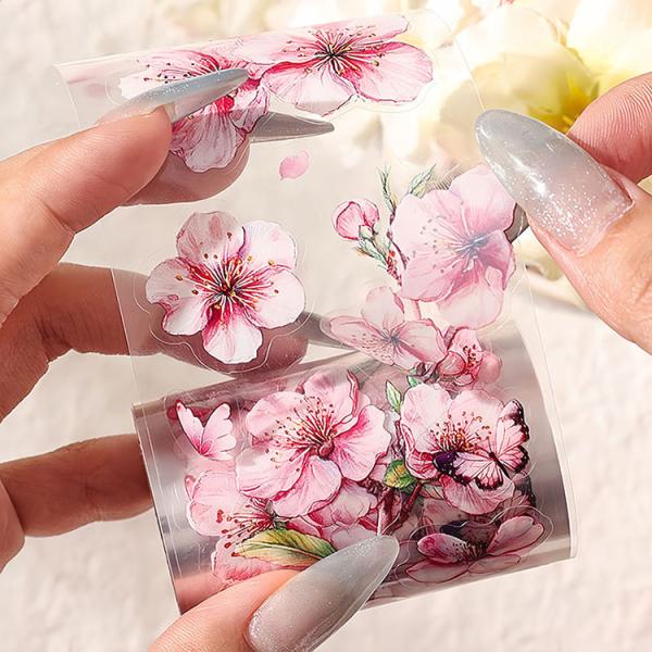 お買い得セット 4巻セット ダイカット クリアテープ 花柄 花 フラワー フラワーテープ コラージュ素材 ワイドタイプ 幅広60mm×2m sztz-01-256