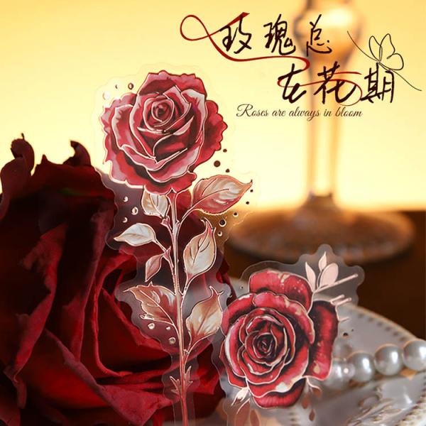 立体 オーロラ 金箔押し 薔薇 花びら 大きめ 華やか PET 耐水 シール