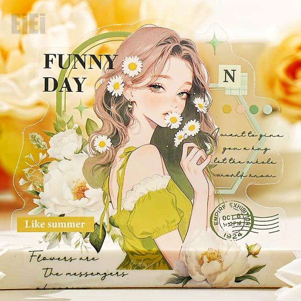 人物シール 大きめ 女の子 少女 英語 レース フレーム 枠 薔薇 花柄 シール PETシール クリアシール ラージサイズ コラージュ素材 耐水 透明シール sztz-10-136