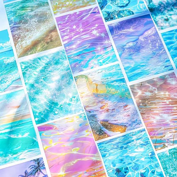 背景シール 背景紙シール ぼかし 水 波浪 波 海 海面 水面 模様 くも 大きめ 120×80mm 耐水シール 透明シール PET シール 海外紙物 コラージュ素材 sztz-10-175