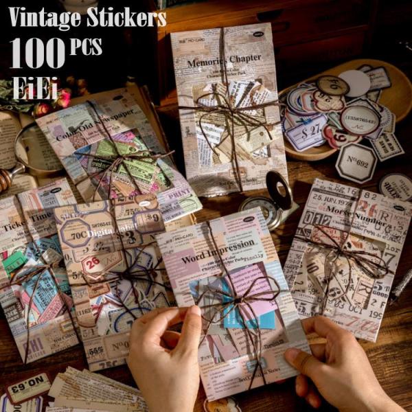 フレークシール 100枚 大容量 コラージュ素材 チケット 英語 シール