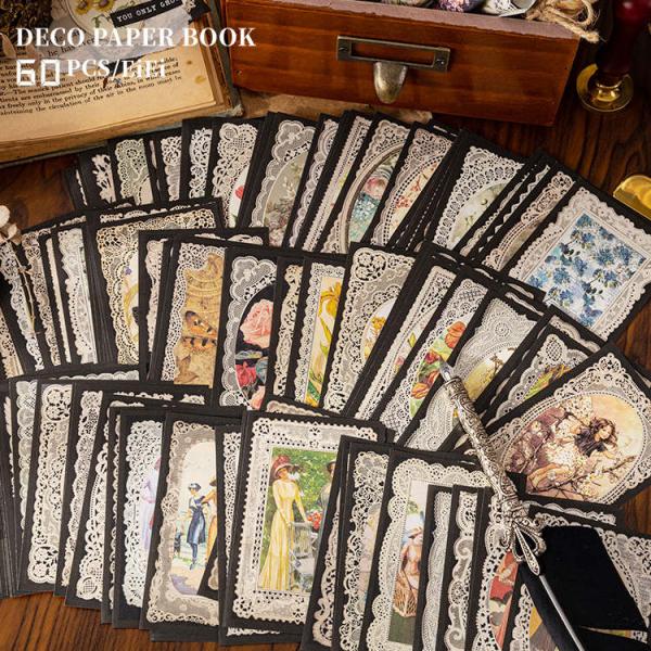 レース デザインペーパー 60枚/冊 背景紙 素材紙 便箋 海外 コラージュ