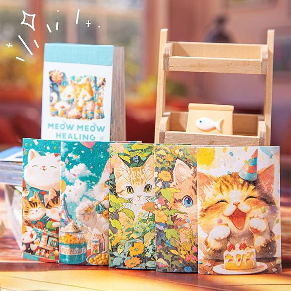 60枚/冊 シールブック シール ねこ ネコ 挿絵 豆本 マステシール ミニ